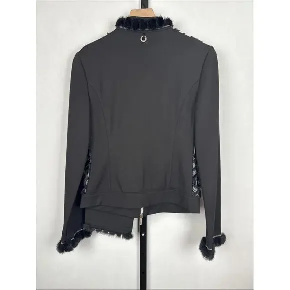 Save the Queen Italy Faux Leather Jacket Womens Medium Black Faux Fur Geometric - Picture 7 of 13